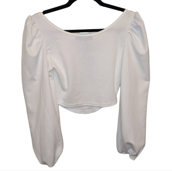 NWT PrettyLittleThing White Binding Balloon Sleeve Crop Top 🤍 Size 6 - Picture 6 of 15